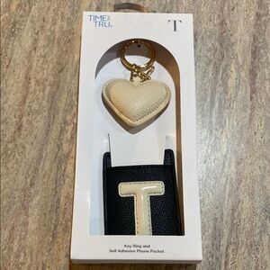 NEW Heart Key Ring with “T” Black Phone Pocket